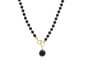 Naszyjnik pozłacany z czarnym bursztynem