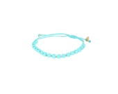 Bransoletka złota sznurkowa z sześciennymi koralikami i kuleczkami z żółtego złota niebieski sznurek