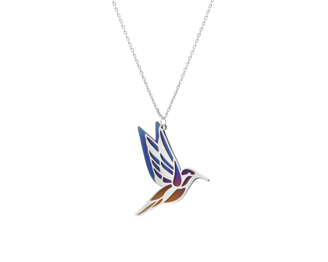 Naszyjnik srebrny z tytanem z wisiorkiem w kształcie kolibra
