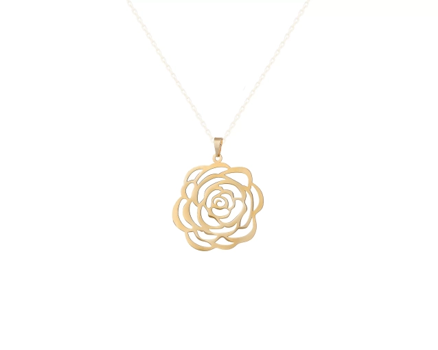 Zawieszka ze złota w kształcie rozkwitniętej róży ażurowa
