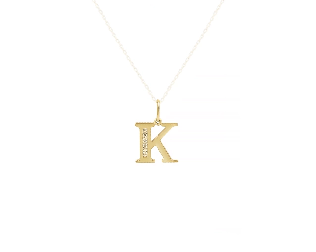 Zawieszka złota w kształcie litery K wysadzana cyrkoniami