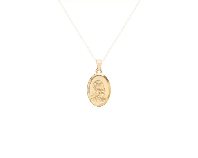 Zawieszka złota medalik owalny z wizerunkiem Matki Boskiej