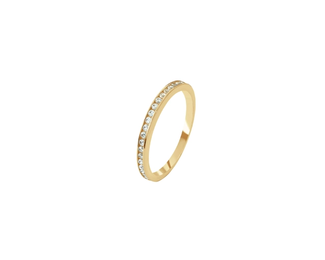 Złoty pierścionek cienka obrączka wysadzana cyrkoniami na całej długości