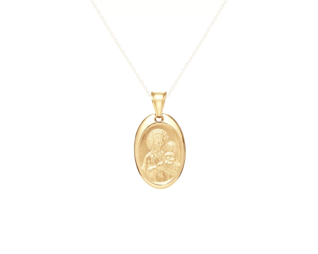 Zawieszka złota owalna medalik z wizerunkiem Matki Boskiej z Dzieciątkiem na ręku