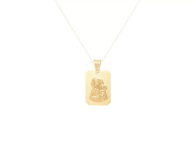 Zawieszka złota medalik prostokątny z wypukłym wizerunkiem Matki Boskiej