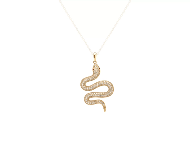 Zawieszka złota do naszyjnika w kształcie węża wysadzana białymi cyrkoniami