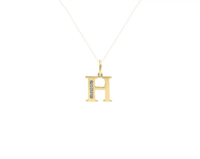 Zawieszka złota litera H z cyrkoniami