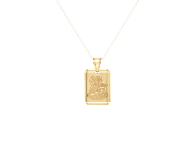 Zawieszka złota prostokątna nowoczesna z wizerunkiem ukrzyżowanego Jezusa Chrystusa