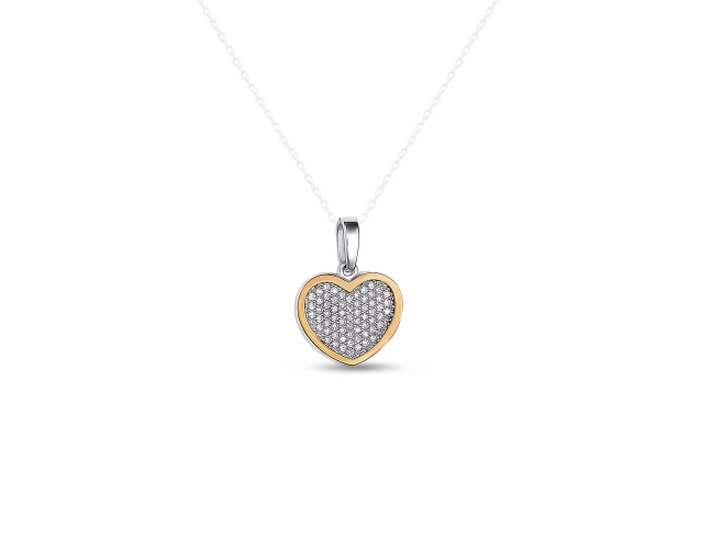 Zawieszka srebrna w kształcie serca wysadzana białymi cyrkoniami z pozłacaną obwódką