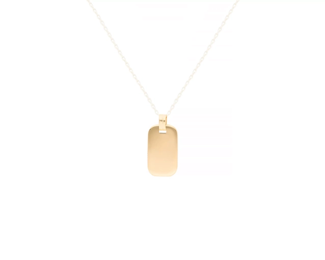 Zawieszka złota minimalistyczna w kształcie prostokątnej blaszki o satynowym wykończeniu