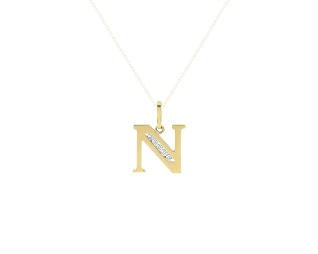 Zawieszka złota w kształcie litery N z cyrkoniami