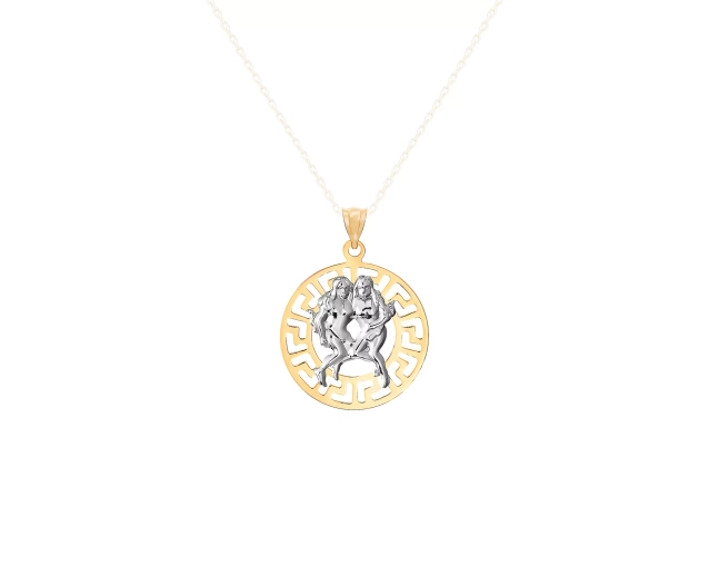 Zawieszka złota dwukolorowa okrągła znak zodiaku Bliźnięta