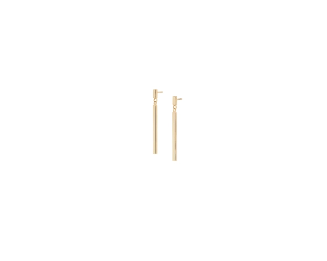 Kolczyki złote wiszące na sztyfcie w kształcie prostego zwisającego krótkiego pręcika