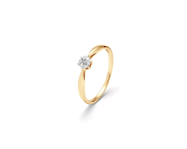 Złoty pierścionek z oczkiem wysadzanym białymi brylantami, klasyczny styl