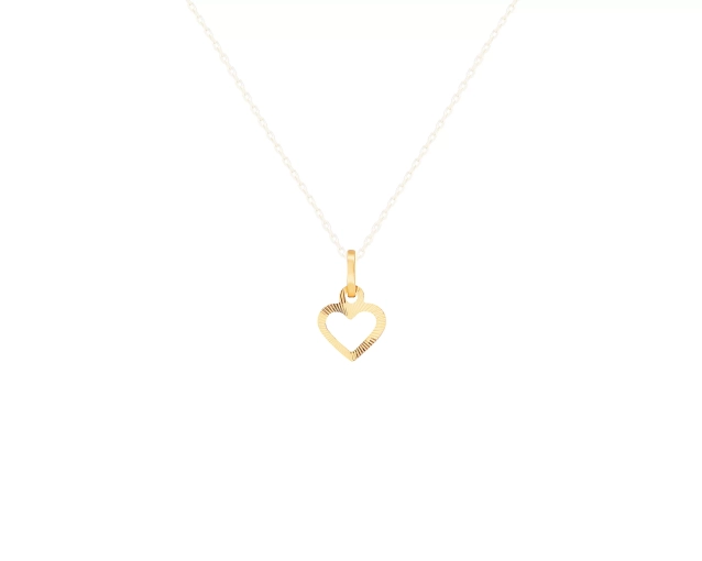 Zawieszka złota w kształcie serca z ozdobnym tłoczeniem na powierzchni