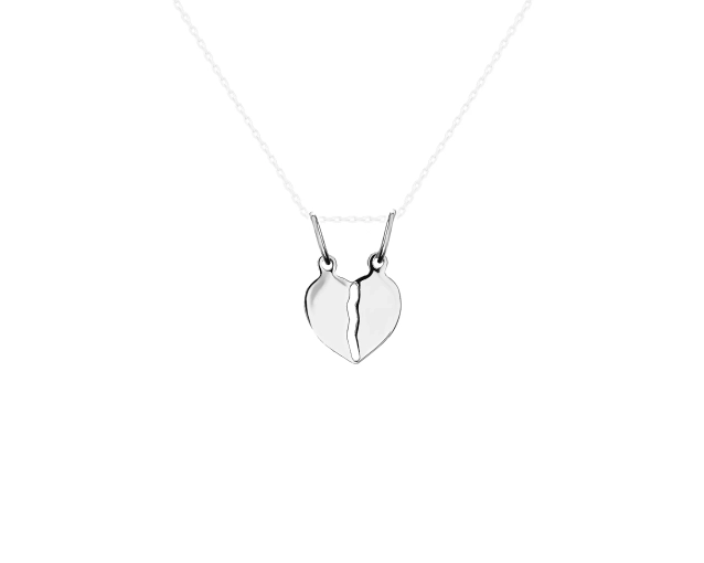 Zawieszka srebrna w kształcie serca łamana na pół, dla zakochanych