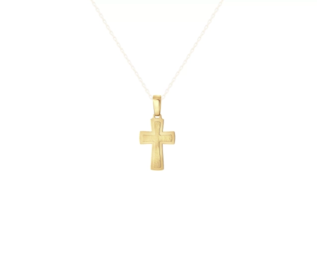 Zawieszka złota minimalistyczna w kształcie krzyża o gładkiej powierzchni