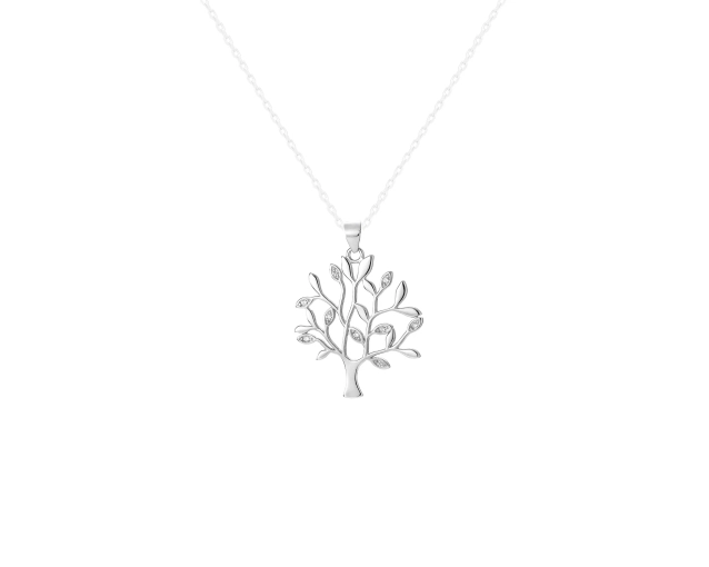 Zawieszka srebrna w kształcie drzewka z białymi cyrkoniami