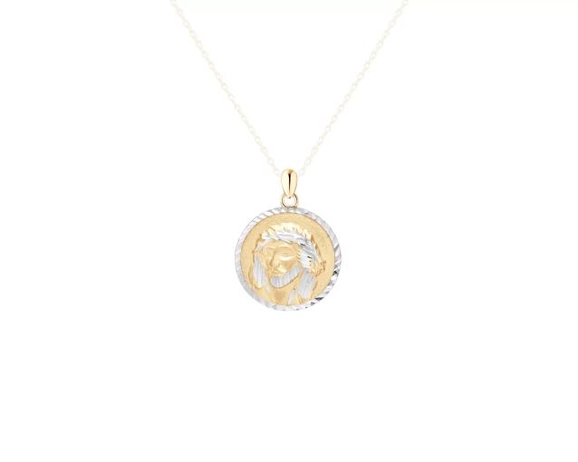Zawieszka złota okrągły medalik dwukolorowy z wizerunkiem Jezusa Chrystusa