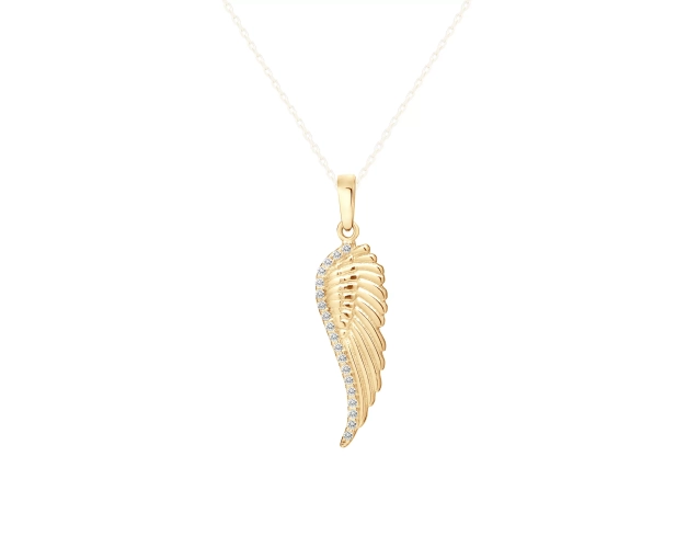 Zawieszka złota do naszyjnika w kształcie skrzydła zdobiona cyrkoniami na krawędzi