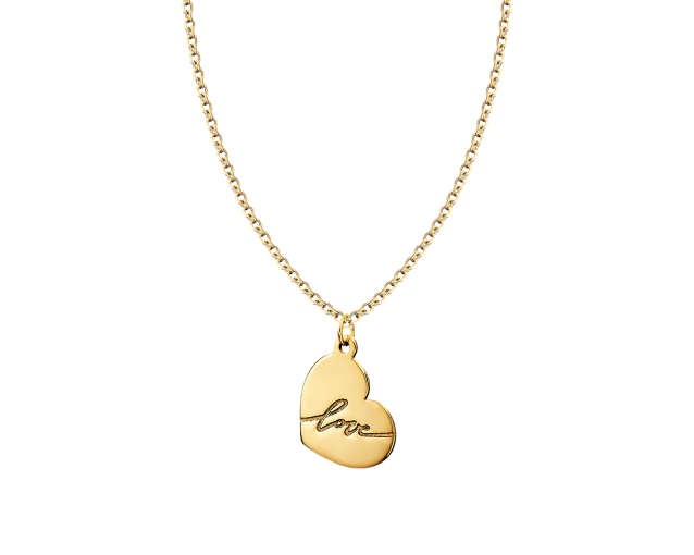 Naszyjnik złoty łańcuszkowy z zawieszką w kształcie serca z wygrawerowanym napisem Love
