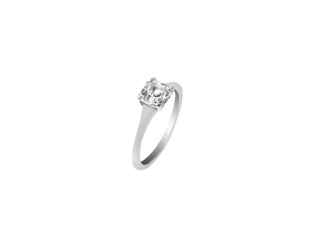 Srebrny pierścionek satynowy z kwadratową cyrkonią białą