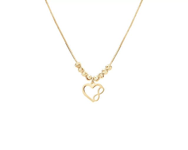Naszyjnik srebrny pozłacany z wisiorkiem w kształcie serca i symbolem nieskończoności