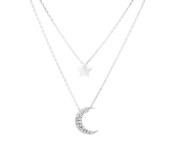 Naszyjnik srebrny podwójny z zawieszką gwiazdką oraz księżycem wysadzanym białymi cyrkoniami