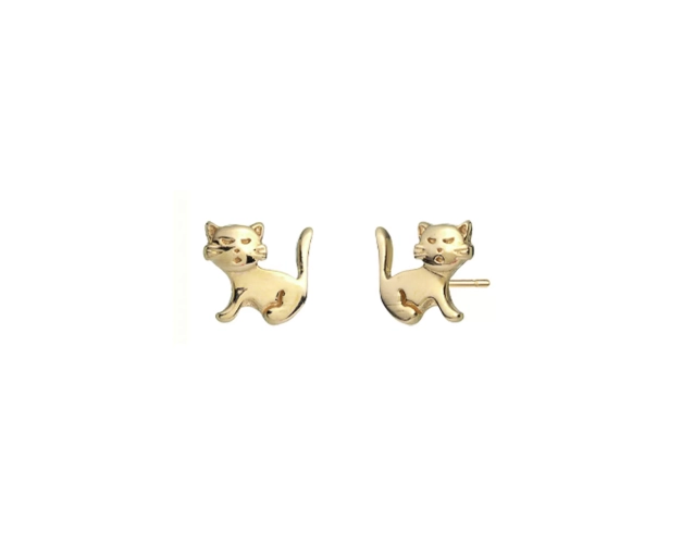 Małe punktowe kolczyki złote w kształcie kotków