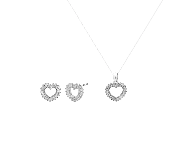 Komplet biżuterii srebrnej serca z białymi cyrkoniami