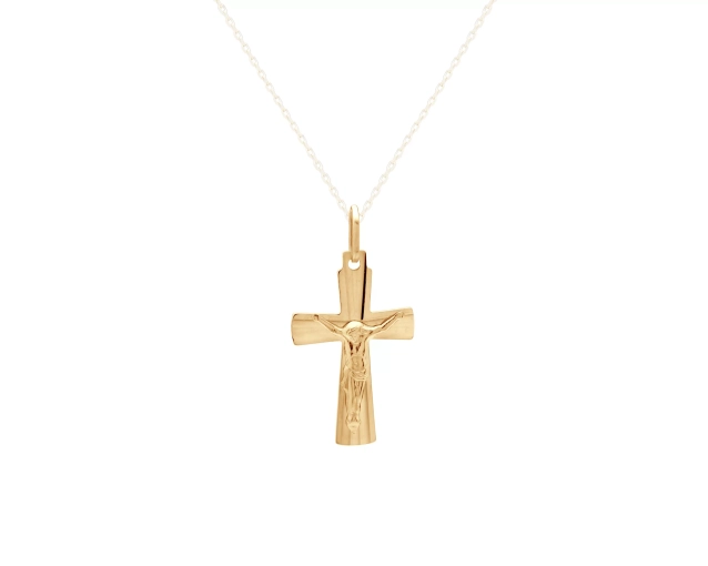 Złoty medalik krzyżyk z wizerunkiem Jezusa
