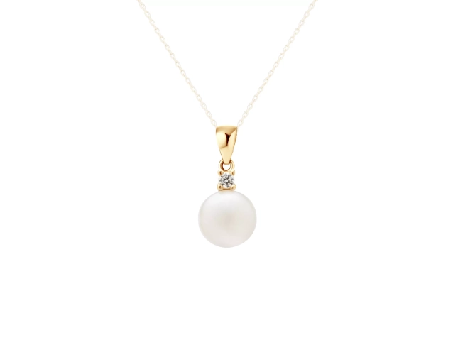 zawieszka złota z białą perłą i białą cyrkonią,mała