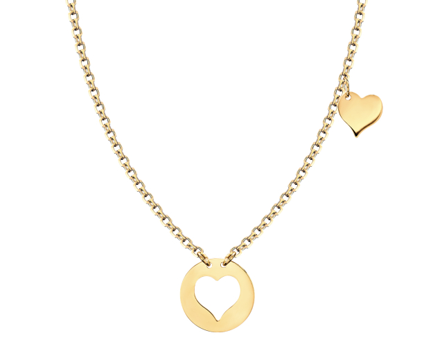 Naszyjnik srebrny łańcuszkowy pozłacany krótki z sercem w kole oraz zawieszką w kształcie serca po jednej stronie