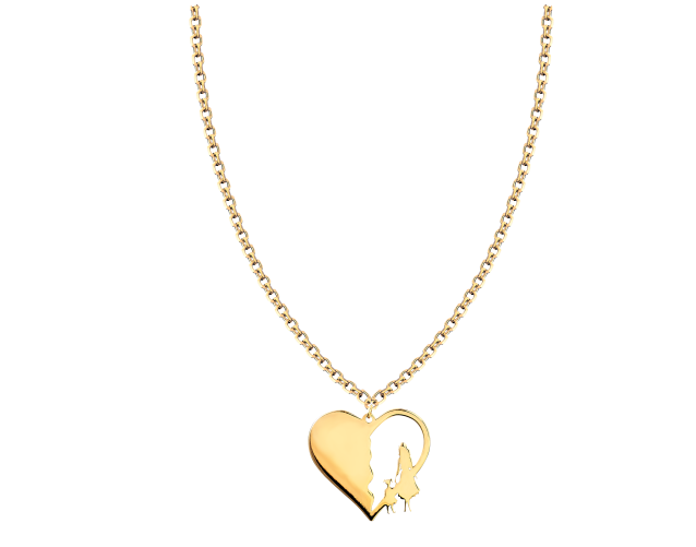 Naszyjnik srebrny pozłacany z wisiorkiem w kształcie serca z motywem matki i dziecka w środku