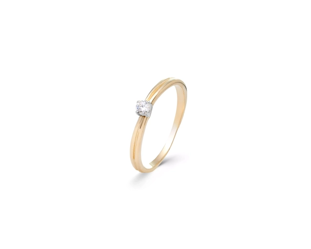 Cienki złoty dwukolorowy pierścionek zaręczynowy z białą cyrkonią w łapkach