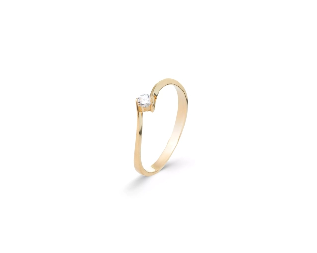Złoty cienki pierścionek z otwartą obrączką z małą białą cyrkonią