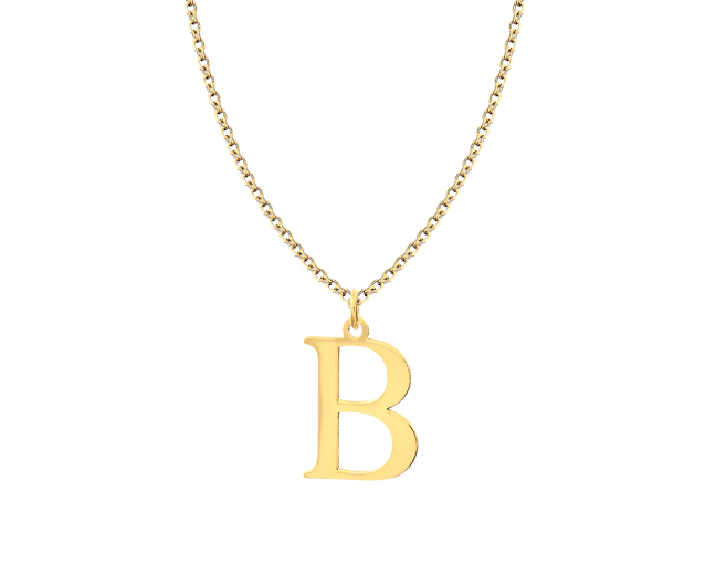 Naszyjnik złoty łańcuszkowy z wisiorkiem w kształcie litery B