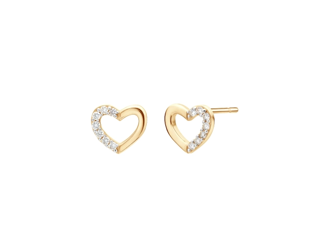 Kolczyki złote z brylantami punktowe w kształcie serc
