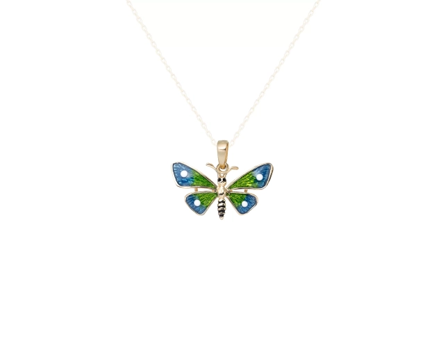Złota zawieszka w kształcie motyla niebiesko-zielonego