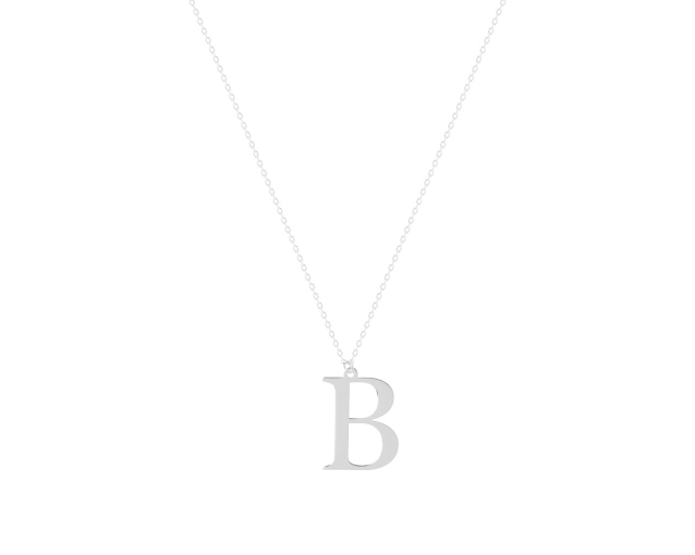 Naszyjnik srebrny typu ankier z zawieszką w kształcie litery B