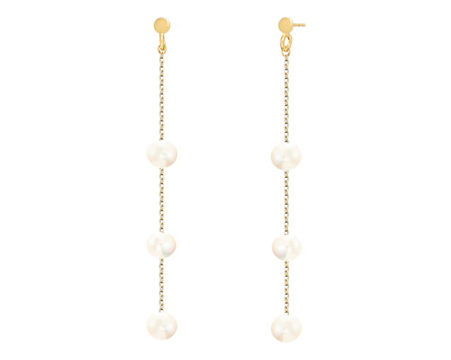 Srebrne długie kolczyki łańcuszkowe na sztyfcie wiszące z perłami