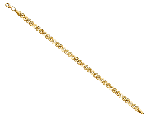 Bransoletka złota segmentowa dwukolorowa z okrągłymi segmentami ozdobiona tłoczonym wzorem