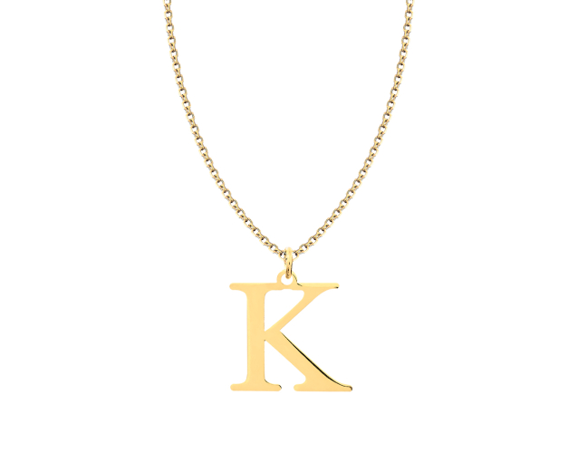Naszyjnik złoty łańcuszkowy z wisiorkiem w kształcie litery K