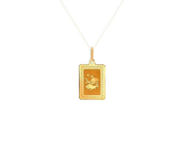 Zawieszka złota prostokątna grawerowana ze znakiem zodiaku Ryby