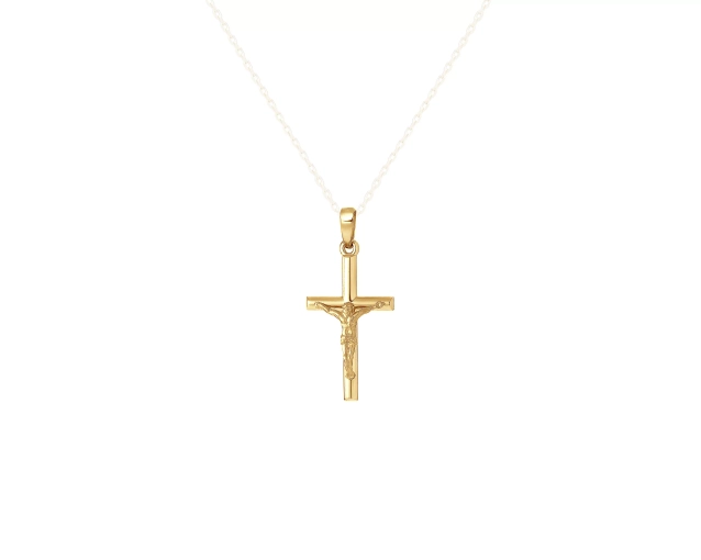 Zawieszka złota w kształcie krzyża nowoczesna, komunijna