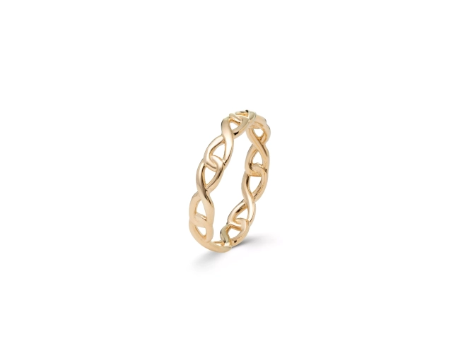 Złoty pierścionek-obrączka ze zdobieniem w kształcie helisy na całej długości