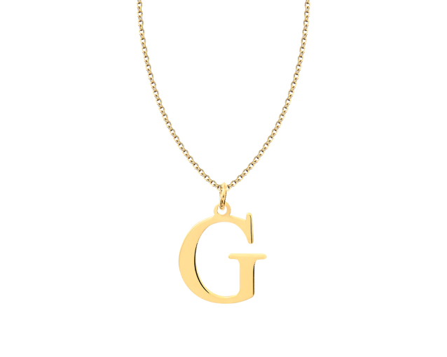 Naszyjnik złoty łańcuszkowy z wisiorkiem w kształcie litery G