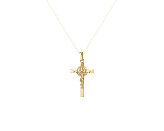 Zawieszka złota komunijna w kształcie krzyża