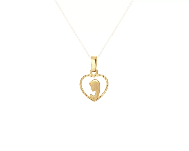 Zawieszka złota w kształcie serca medalik z Matką Boską