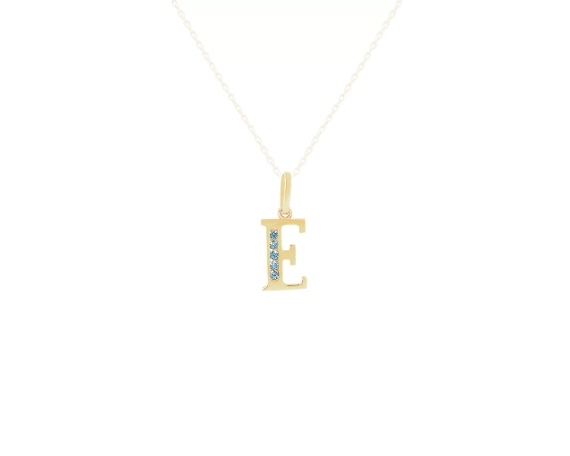 Zawieszka złota litera E z cyrkoniami